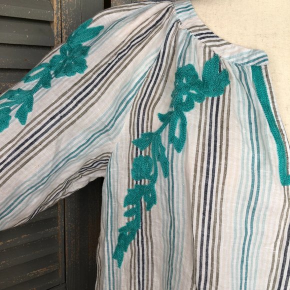 J. Jill Love Linen Embroidered Striped Top Sz SP - Picture 4 of 12